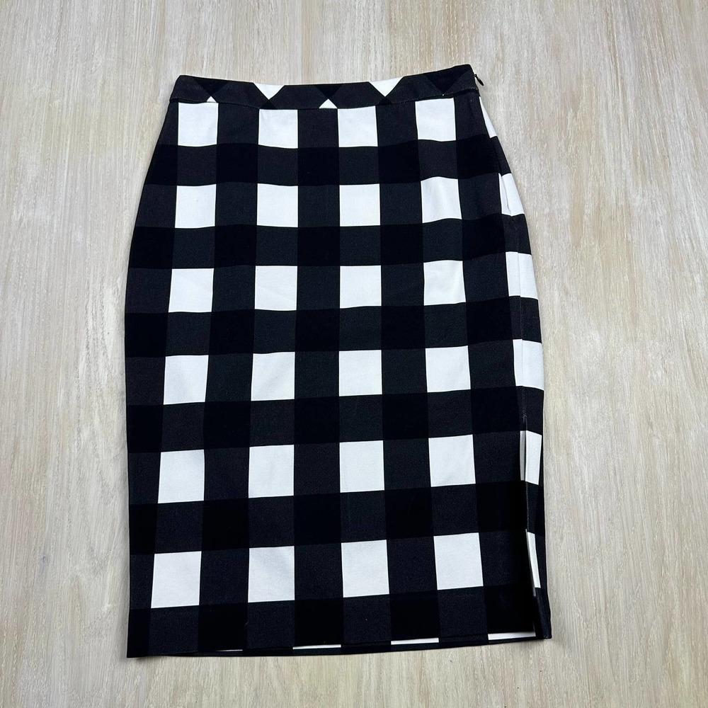 Banana Republic Black & White Plaid Gingham Pencil Office Workwear Skirt 4